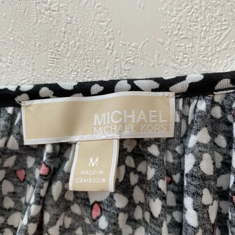 Michael Michael Kors Printed Blouse | Black Red White Heart Dot Long Sleeve Top